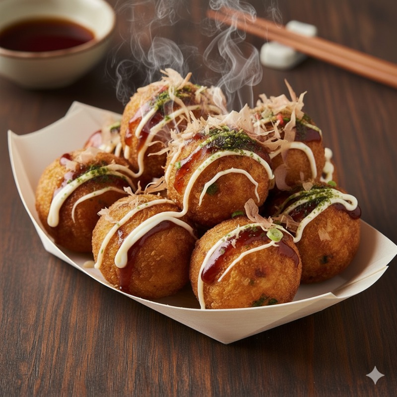 湯気の立つ揚げたこ焼きアゲタコ