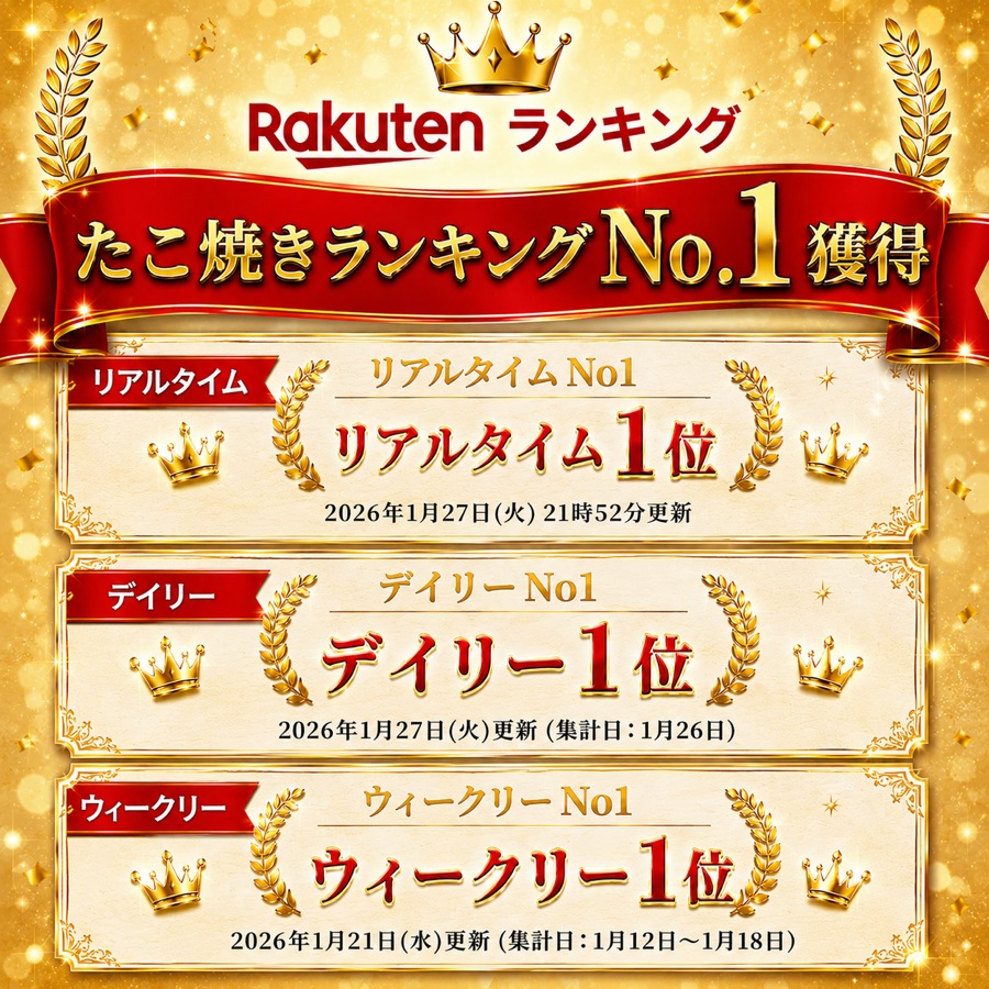 楽天たこ焼きランキングNo.1獲得（リアルタイム1位・デイリー1位・ウィークリー1位）
